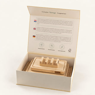 Bamboe snijplankenset met houder in geopende Namture giftbox
